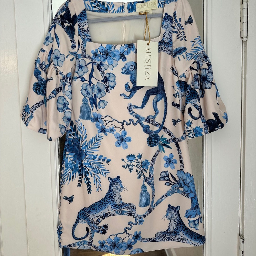 NWT Mestiza blue and blush pink mini dress